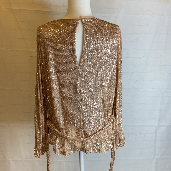 Vici Gold Sequined Lined Long Sleeved Cut Out Blouse - Picture 5 of 14